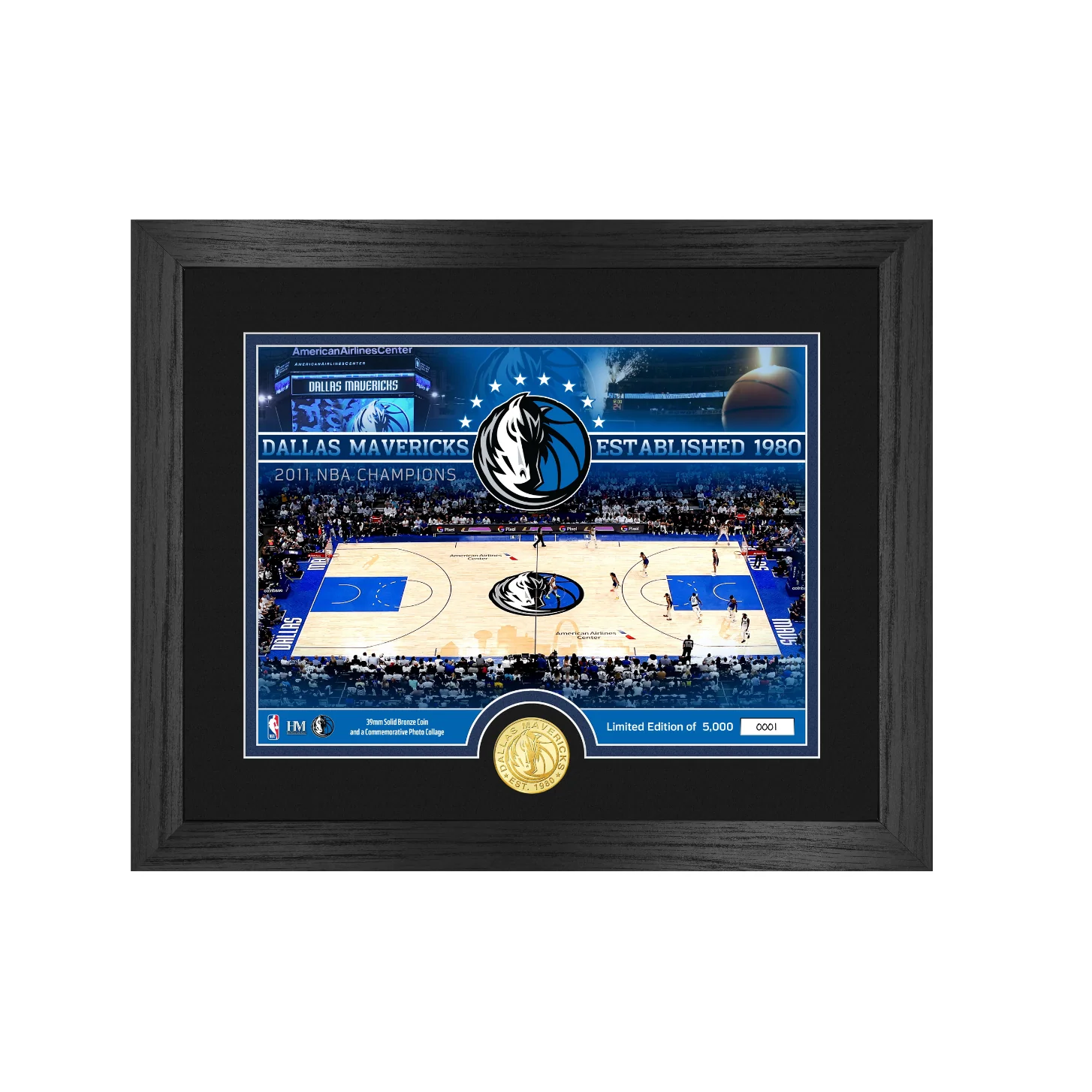 DALLAS MAVERICKS HIGHLAND MINT FRAMED COURT PHOTO WITH BRONZE COIN