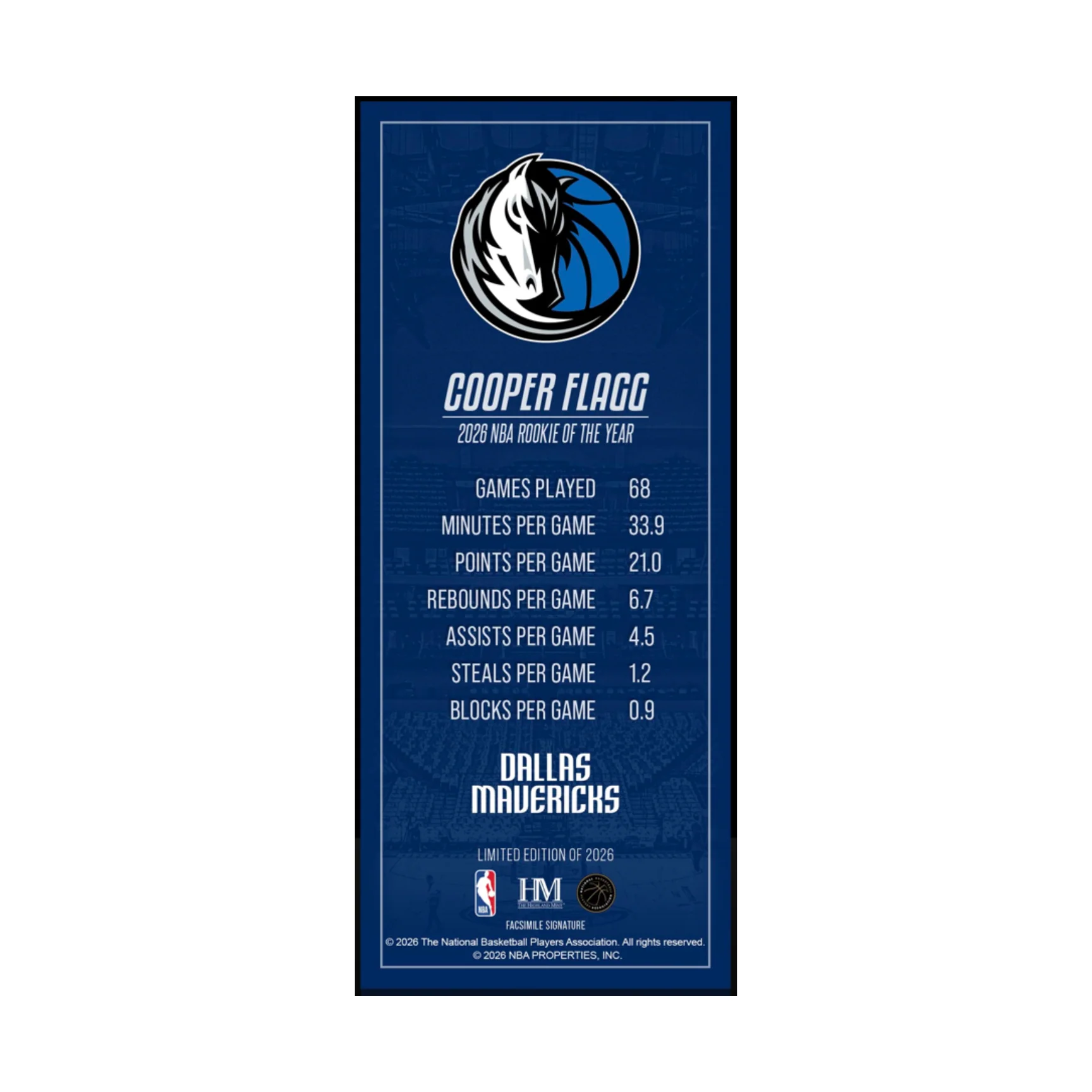 DALLAS MAVERICKS HIGHLAND MINT COOPER FLAGG ACRYLIC 3D TICKET - Image 2