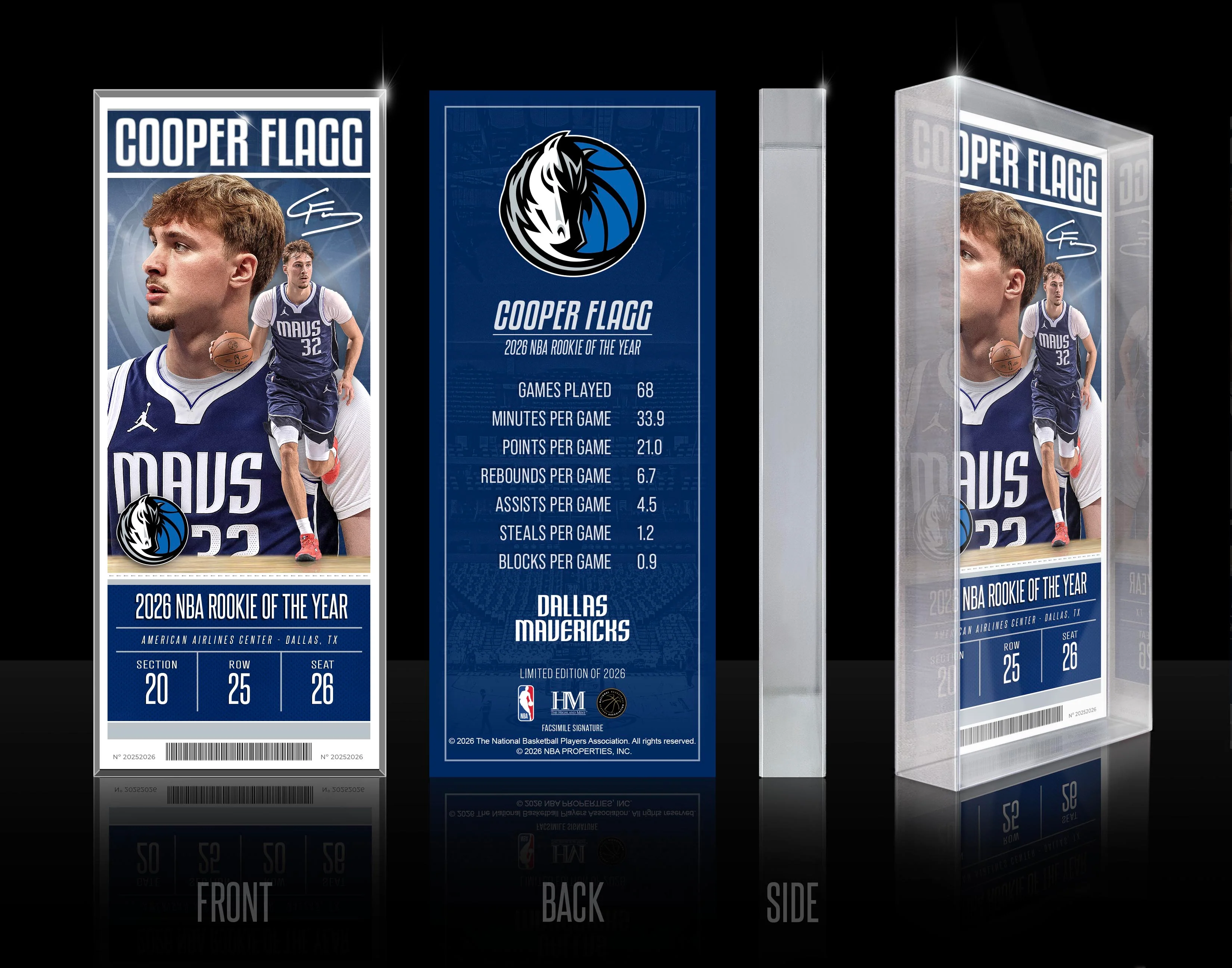 DALLAS MAVERICKS HIGHLAND MINT COOPER FLAGG ACRYLIC 3D TICKET - Image 4